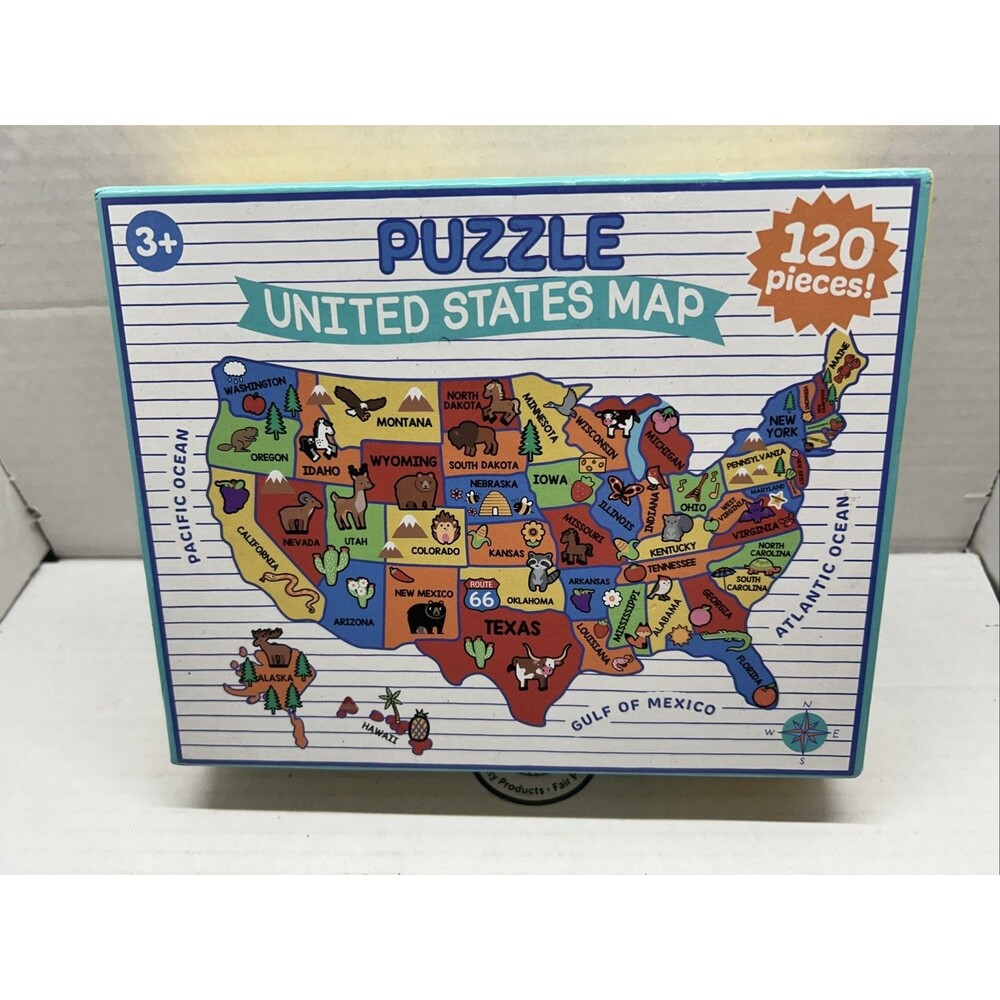 Horizon Group 120 Piece Jigsaw Puzzle 'United State Map' States Oceans Excellent
